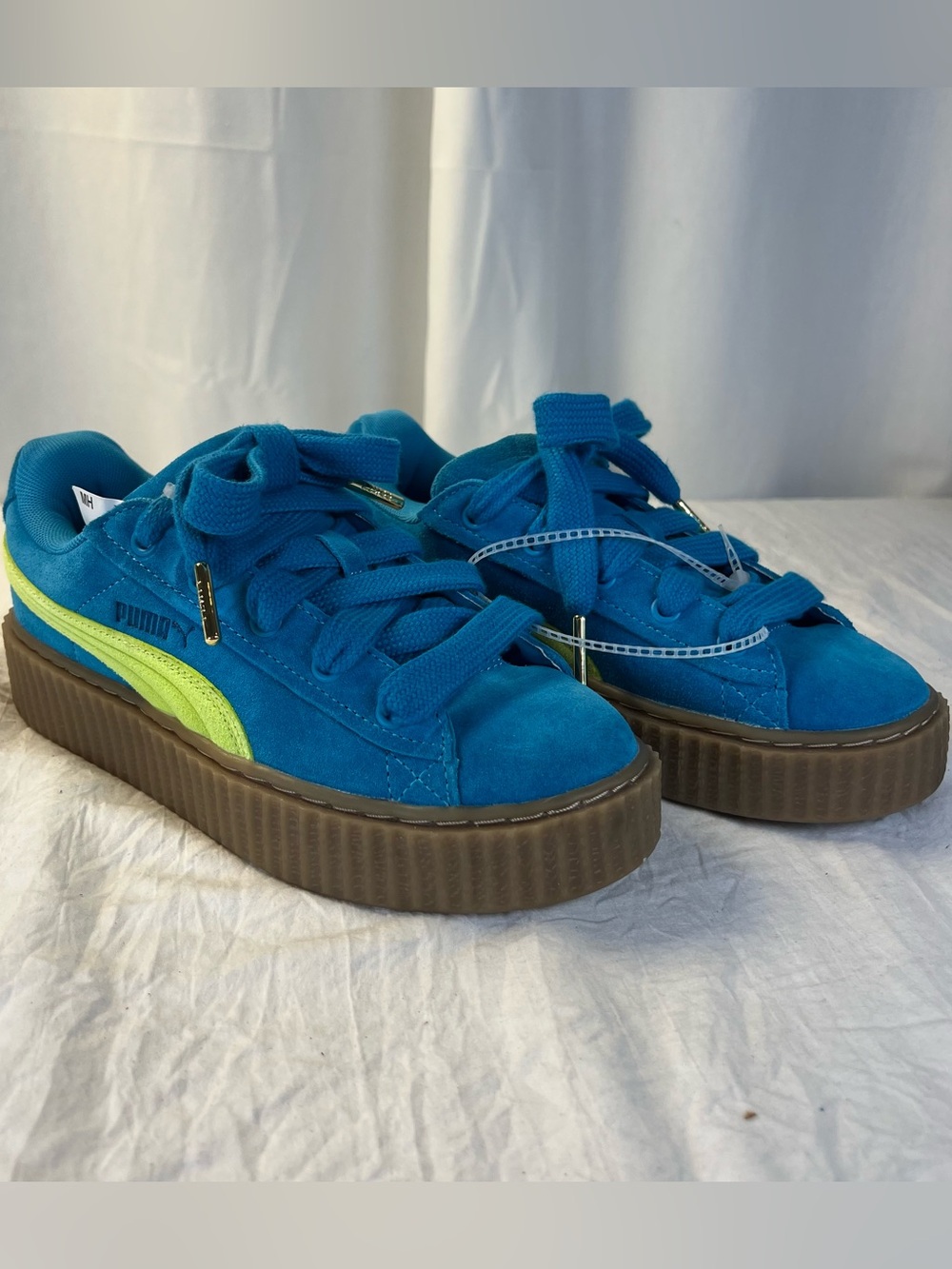 Puma x Fenty Creeper Phatty sz6 Teal Suede Platform Sneakers Lime Accent Rihanna